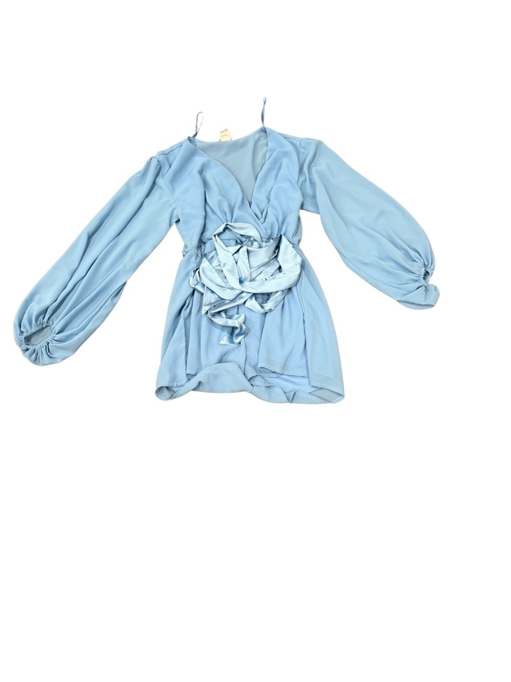 Sky Blue Wrap Blouse with Statement Waist Tie